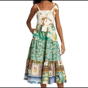 Farm Rio Mixed Print Bow Top Midi dress NWT - size L